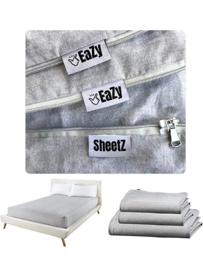 EaZy SheetZ™: Fitted Sheets That Won't Pop Off, Zipper Sheets, Stay On Sheet, Fitted Sheets, Fitted Zipper Sheet, Zip On Sheets - Gray (Cotton), RV Bunk 32X74 (3-4 inches Depth) - Image 1